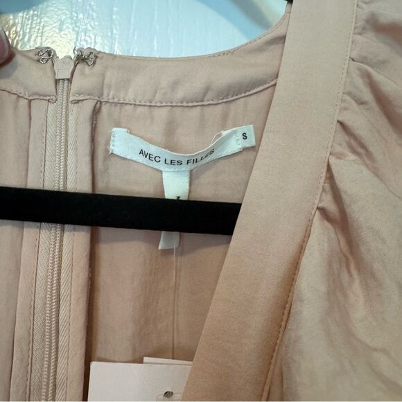 Avec Les Filles Pink Satin Lace Cut Out Ruffle Trim Midi Slip Dress NWT Size S - Picture 6 of 10